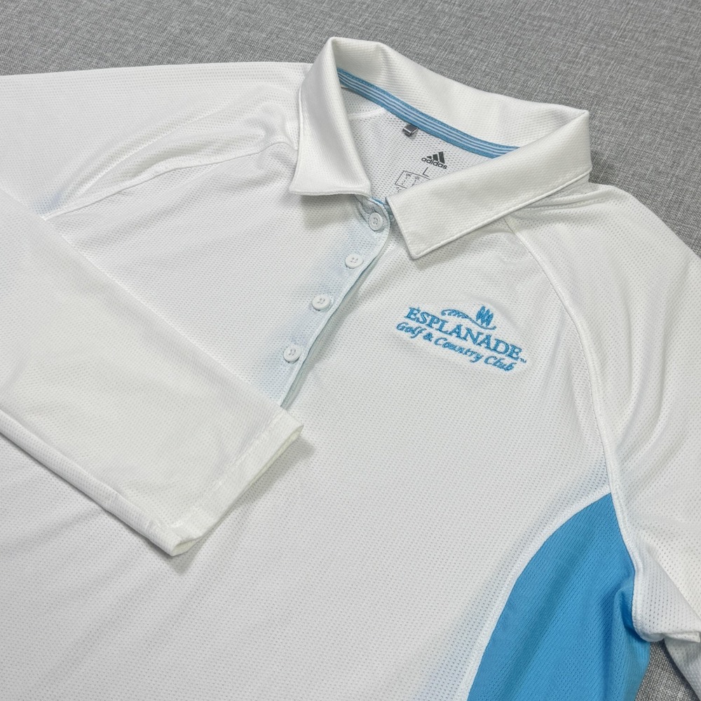 Adidas 1/4 Zip Climacool Golf Polo Womens L White Blue Long Sleeve Activewear
